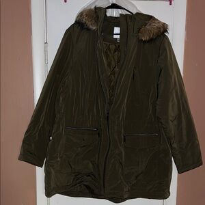 Croft & Barrow Olive Utility Jacket with Faux Fur Hood